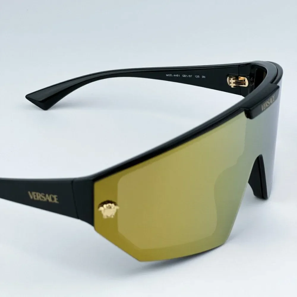 NEW Versace VE4461 GB1/87 Black Dark Grey Mirror Gold Detachable Lens Sunglasses